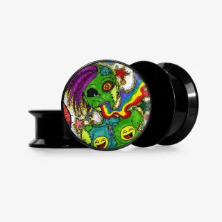 Plug Garota Zumbi com estampa de terror colorida e base selecionável.