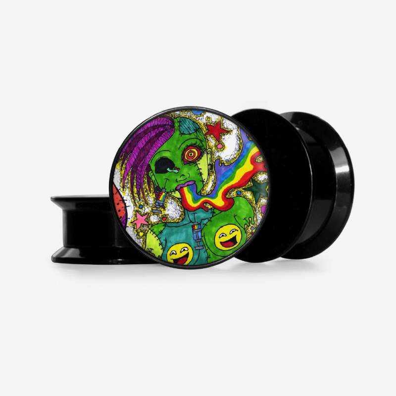Plug Garota Zumbi com estampa de terror colorida e base selecionável.