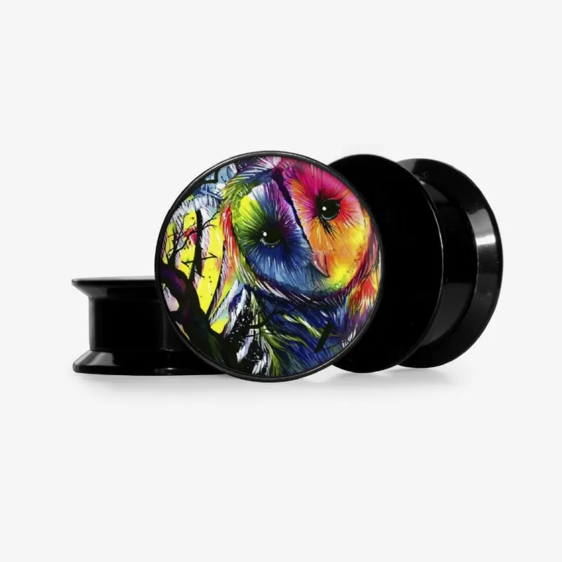 Plug Coruja Cósmica - Base Selecionável - Psicodélico