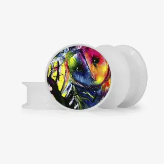 Plug Coruja Cósmica - Base Selecionável - Psicodélico