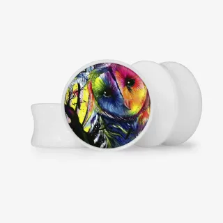 Plug Coruja Cósmica - Base Selecionável - Psicodélico