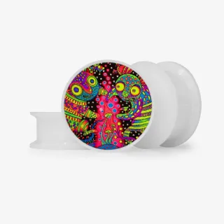 Plug com estampa de cogumelos em estilo psicodélico e base personalizada