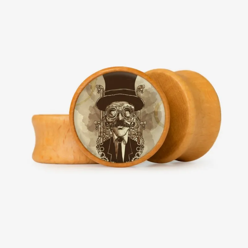 Plug Steampunk Man com rosto masculino de cartola em estilo retrô