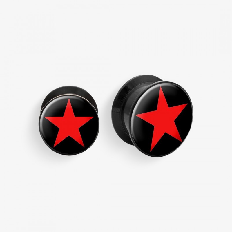Plug de Acrílico com Rosca - Estrela Vermelha - Acrílico