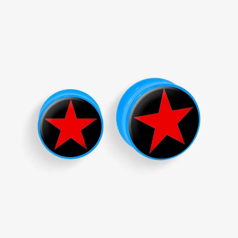 Plug de Acrílico Colorido - Estrela Vermelha - Acrílico