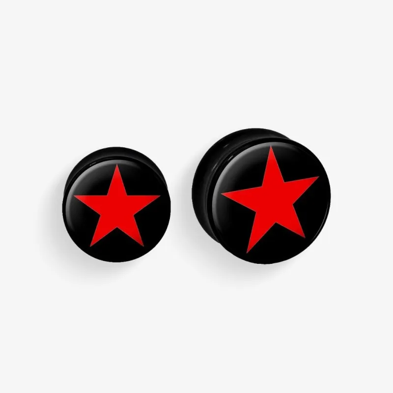 Plug de Acrílico Colorido - Estrela Vermelha - Acrílico