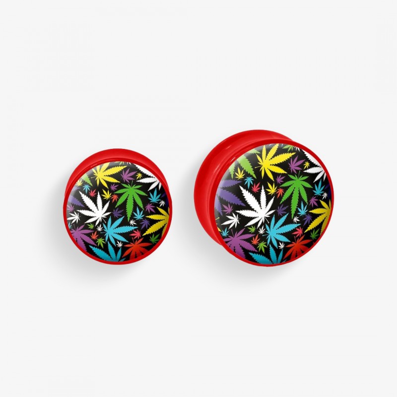 Plug de Acrílico Colorido - Estampa da Erva - Acrílico