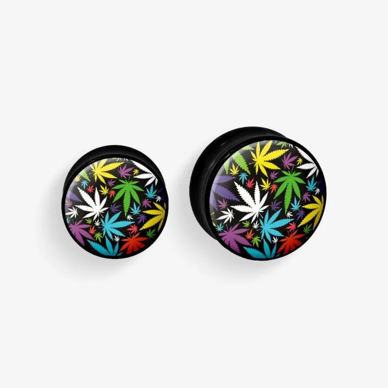 Plug de Acrílico Colorido - Estampa da Erva - Acrílico