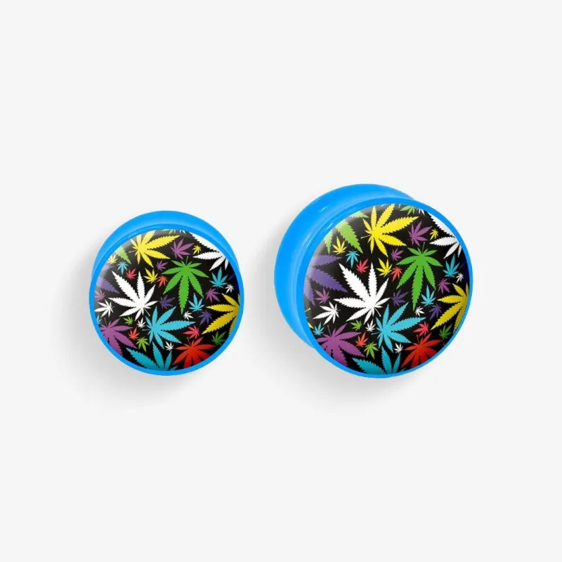 Plug de Acrílico Colorido - Estampa da Erva - Acrílico