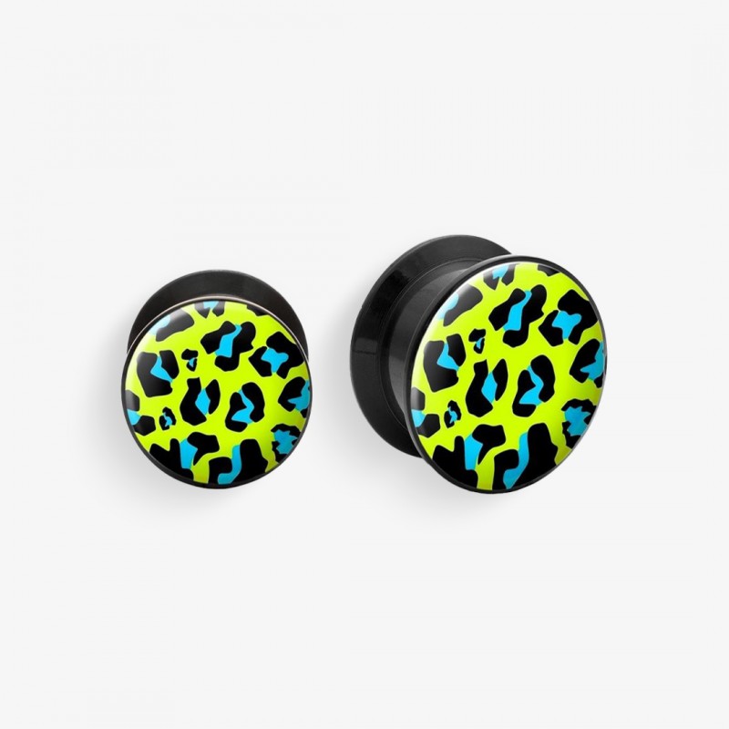 Plug de Acrílico com Rosca - Onça Azul e Verde - Acrílico