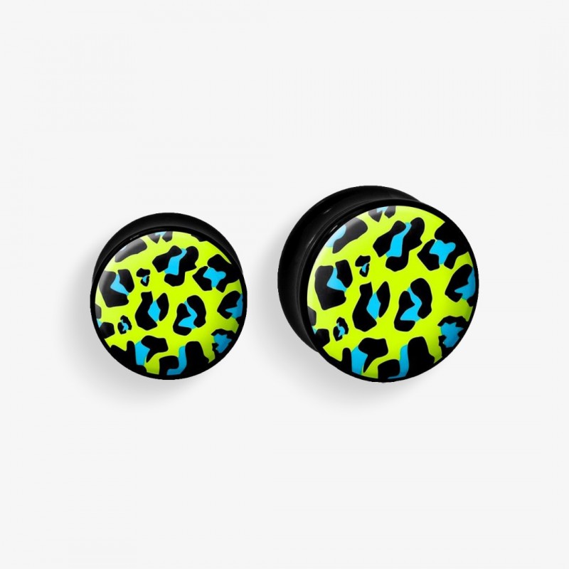 Plug de Acrílico Colorido - Onça Azul e Verde - Acrílico