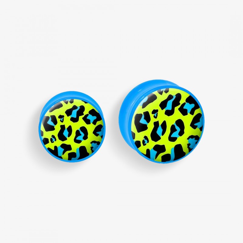 Plug de Acrílico Colorido - Onça Azul e Verde - Acrílico