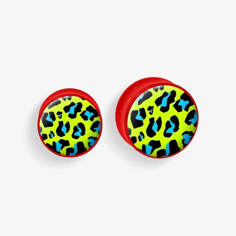 Plug de Acrílico Colorido - Onça Azul e Verde - Acrílico