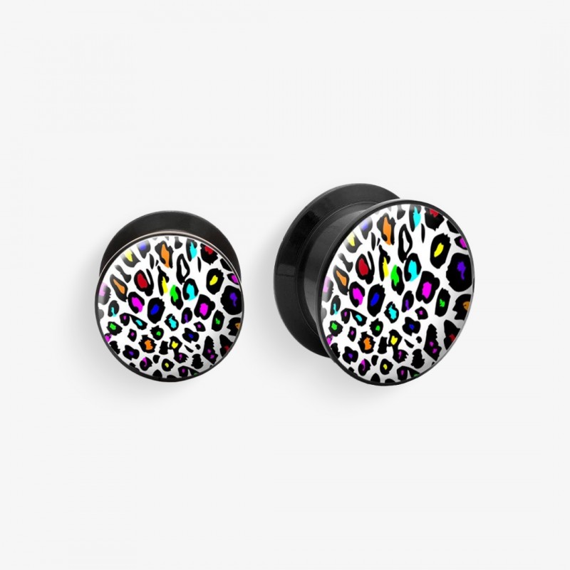 Plug de Acrílico com Rosca - Onça Colorida - Acrílico