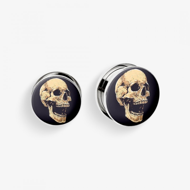 Plug de Aço Cirúrgico com Rosca - Caveira Vintage - Aço cirúrgico