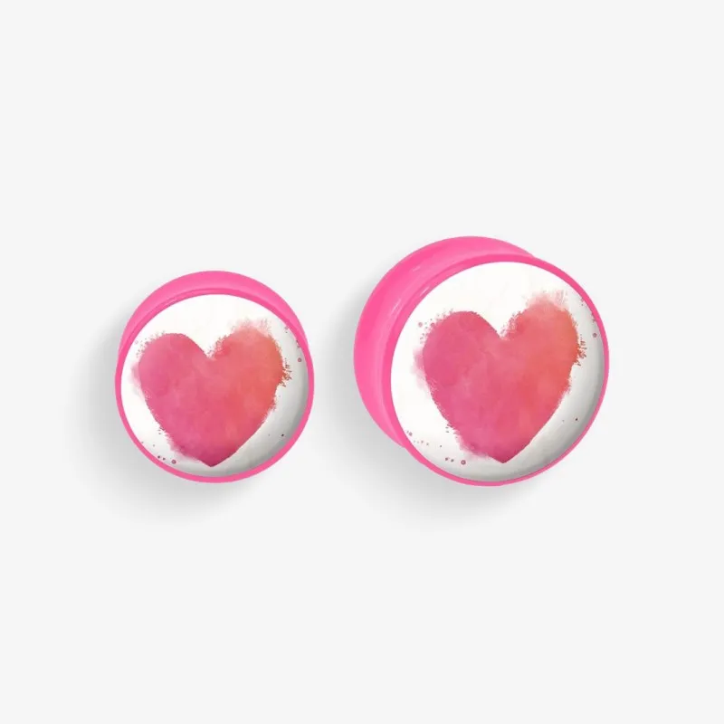 Plug de Acrílico Colorido - Coração de Aquarela - Acrílico