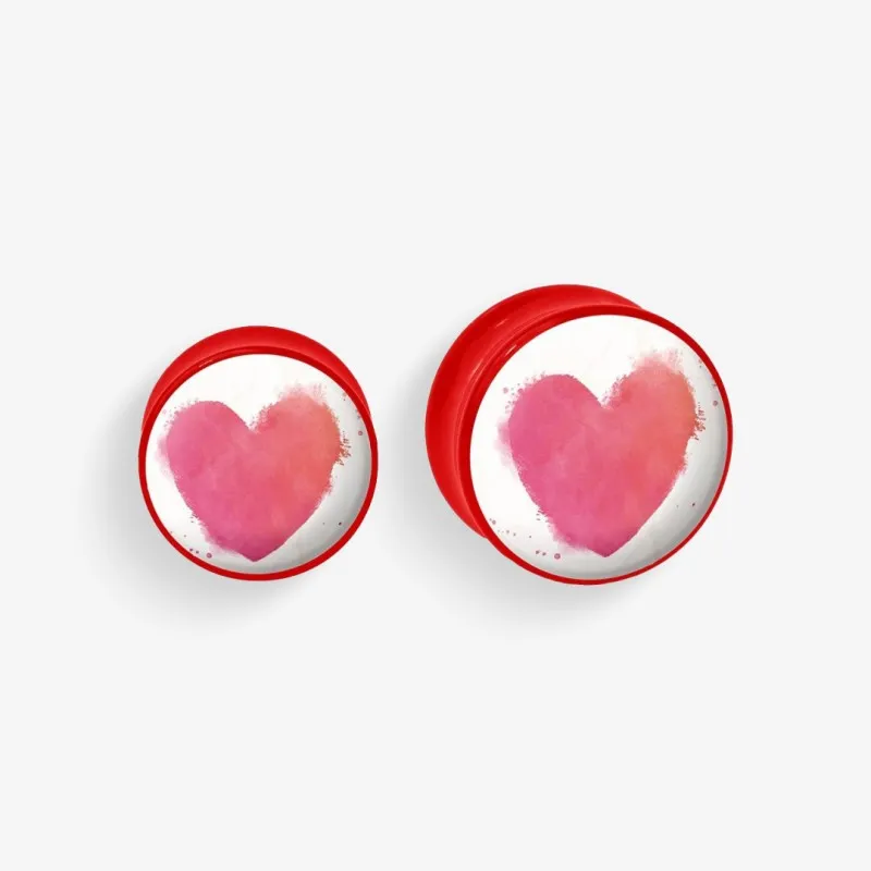 Plug de Acrílico Colorido - Coração de Aquarela - Acrílico