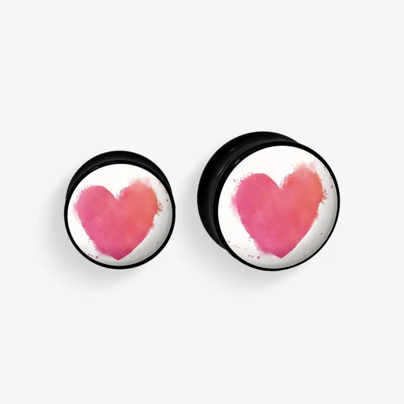 Plug de Acrílico Colorido - Coração de Aquarela - Acrílico