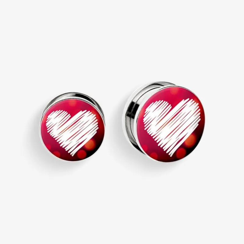 Plug de Aço Cirúrgico com Rosca - Coração em Ranhuras - Aço cirúrgico