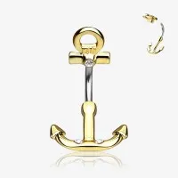 Piercing Umbigo Âncora em Aço Dourado com Estilo Náutico