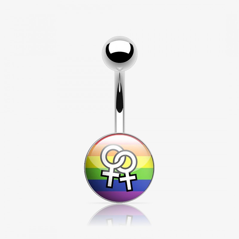 Piercing umbigo rainbow com bolinha colorida e acabamento em aço cirúrgico