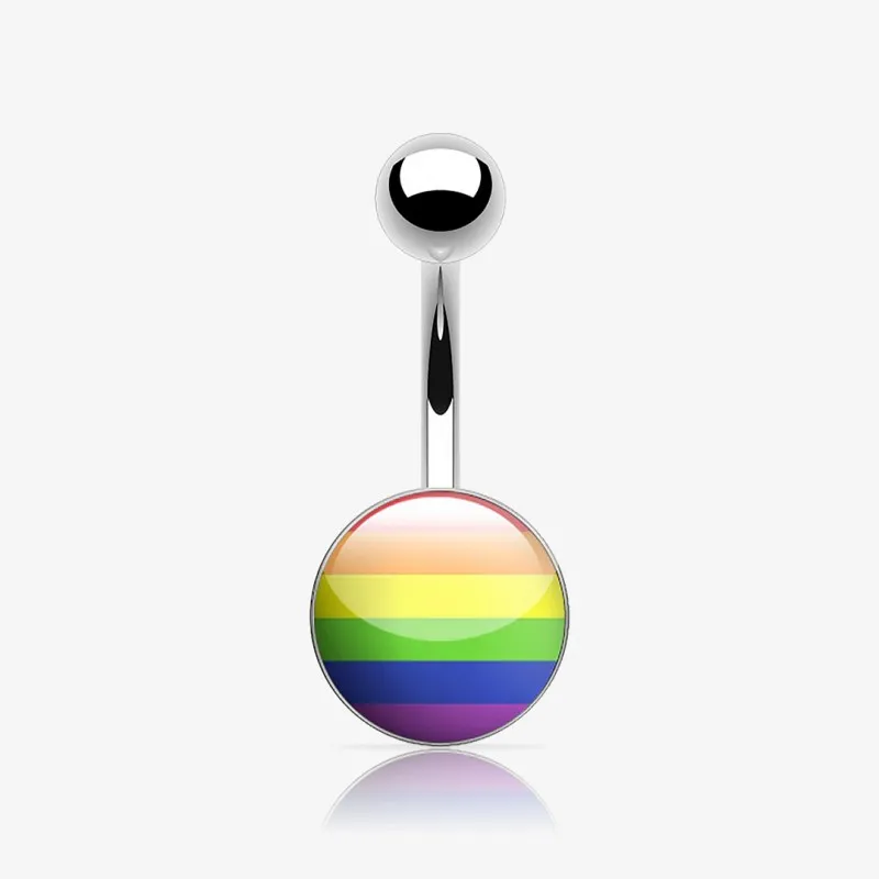 Piercing umbigo rainbow com efeito furta-cor em aço cirúrgico