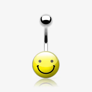 Piercing umbigo smiley em aço cirúrgico com design de carinha feliz
