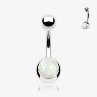 Piercing umbigo opala branca com brilho suave e delicado