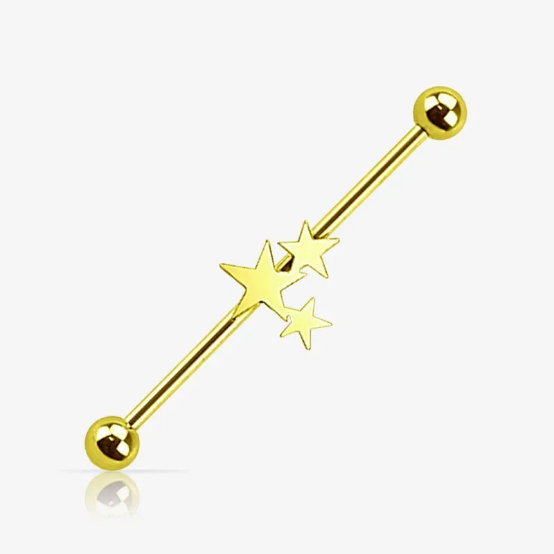 Piercing Transversal de Aço Cirúrgico Dourado - Constelação - Piercings Transversal