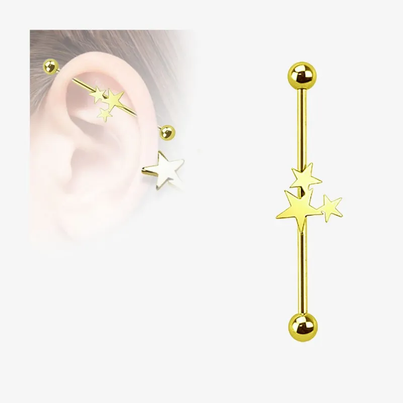 Piercing Transversal de Aço Cirúrgico Dourado - Constelação - Piercings Transversal