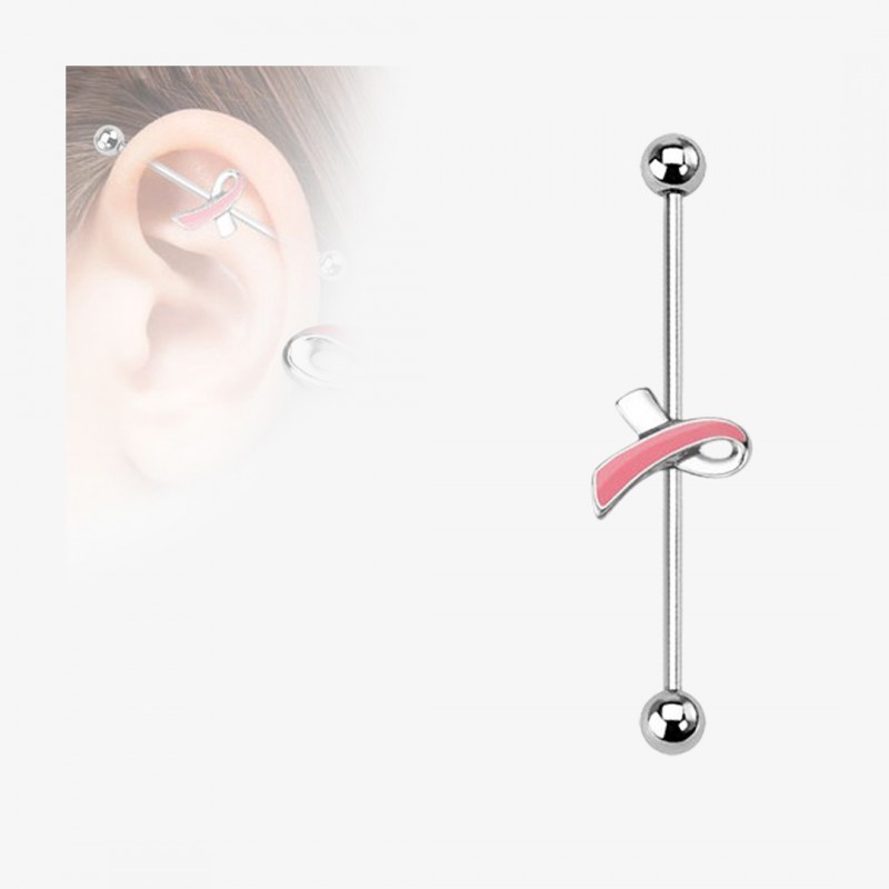 Piercing Transversal de Aço Cirúrgico - Fita Rosa - Piercings Transversal