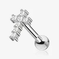 Piercing Cartilagem Cruz com Zircônias em Aço Cirúrgico