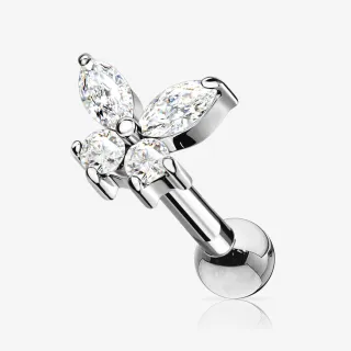 Piercing cartilagem borboleta com zircônias em aço cirúrgico feminino