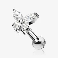 Piercing Cartilagem Borboleta com Zircônias em Aço Cirúrgico