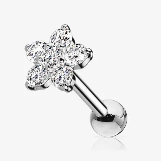 Piercing cartilagem flor com zircônia em aço cirúrgico, design delicado e feminino