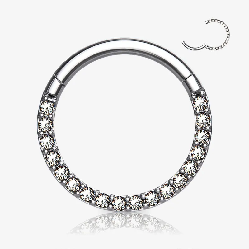 Piercing Argola Prateada Clicker com micro zircônias cravadas na lateral
