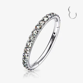 Piercing Argola Prateada Clicker com micro zircônias cravadas na parte frontal