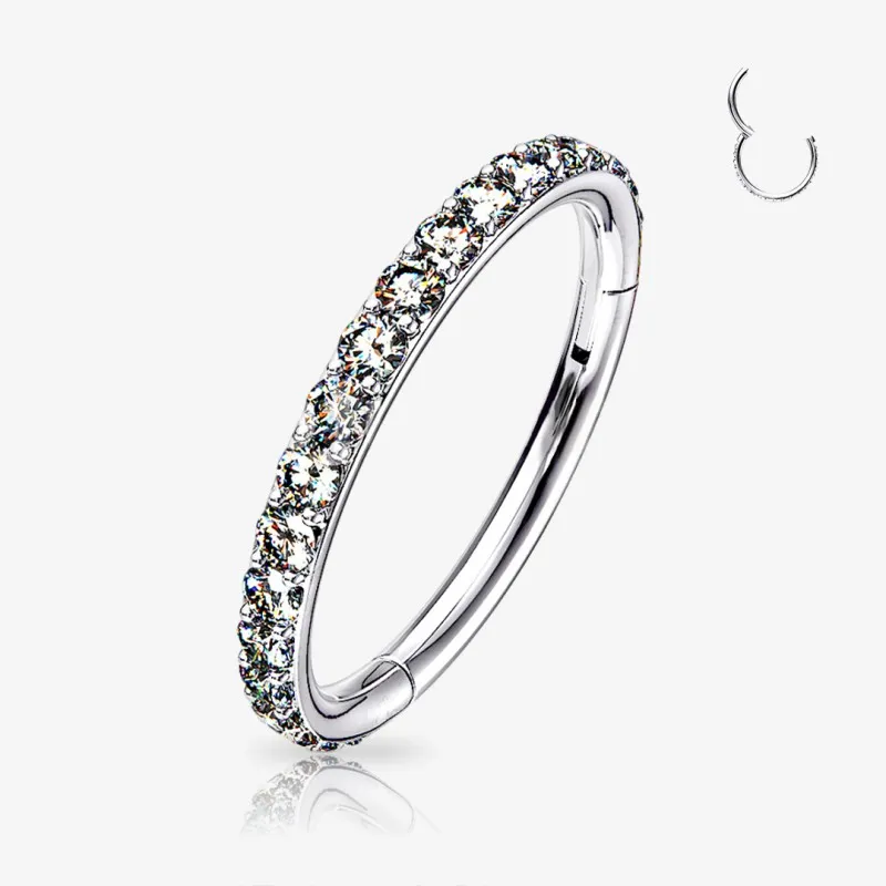 Piercing Argola Prateada Clicker com micro zircônias cravadas na parte frontal