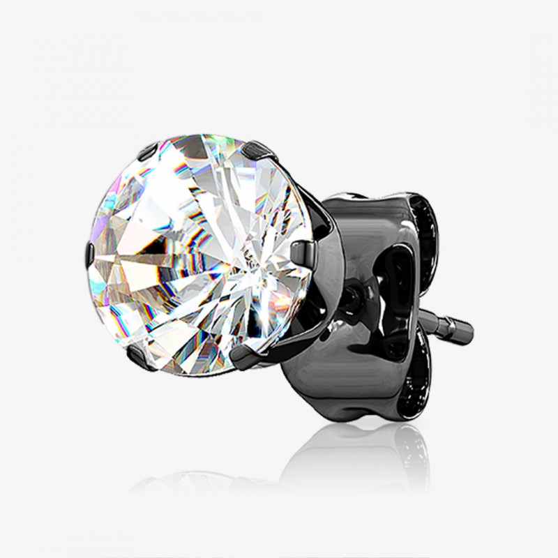 Brinco Preto Zircônia Masculino em aço cirúrgico com design moderno