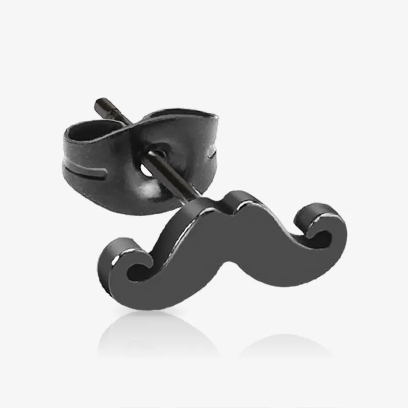 Brinco Masculino Bigode Preto em aço cirúrgico com design moderno e sofisticado