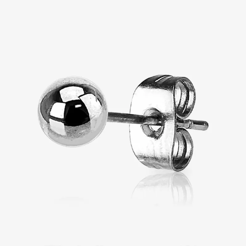 Brinco de Bolinha Prateado masculino em aço inox com acabamento premium