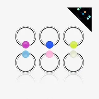 piercing captive fluorescente com bolinha neon em aço cirúrgico