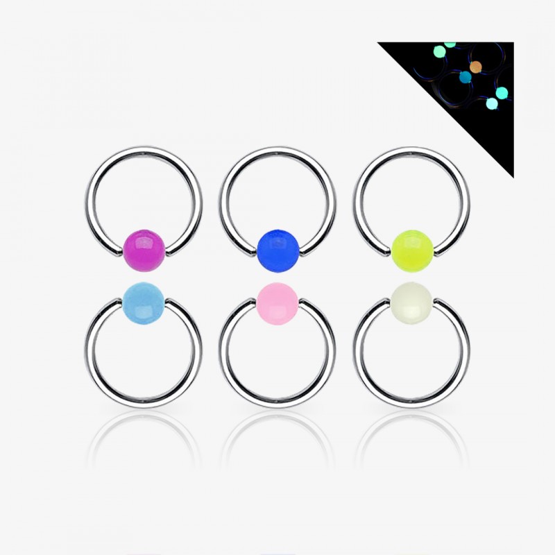 piercing captive fluorescente com bolinha neon em aço cirúrgico