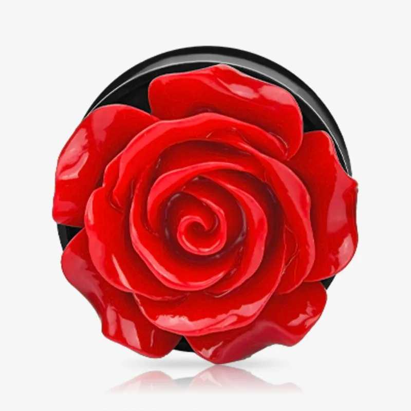 Alargador Plug Acrílico Flor Vermelha - Acrílico