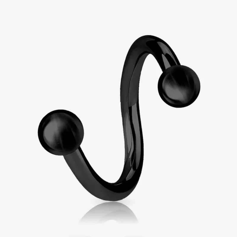 Piercing espiral preto com bolinha em aço cirúrgico resistente e moderno