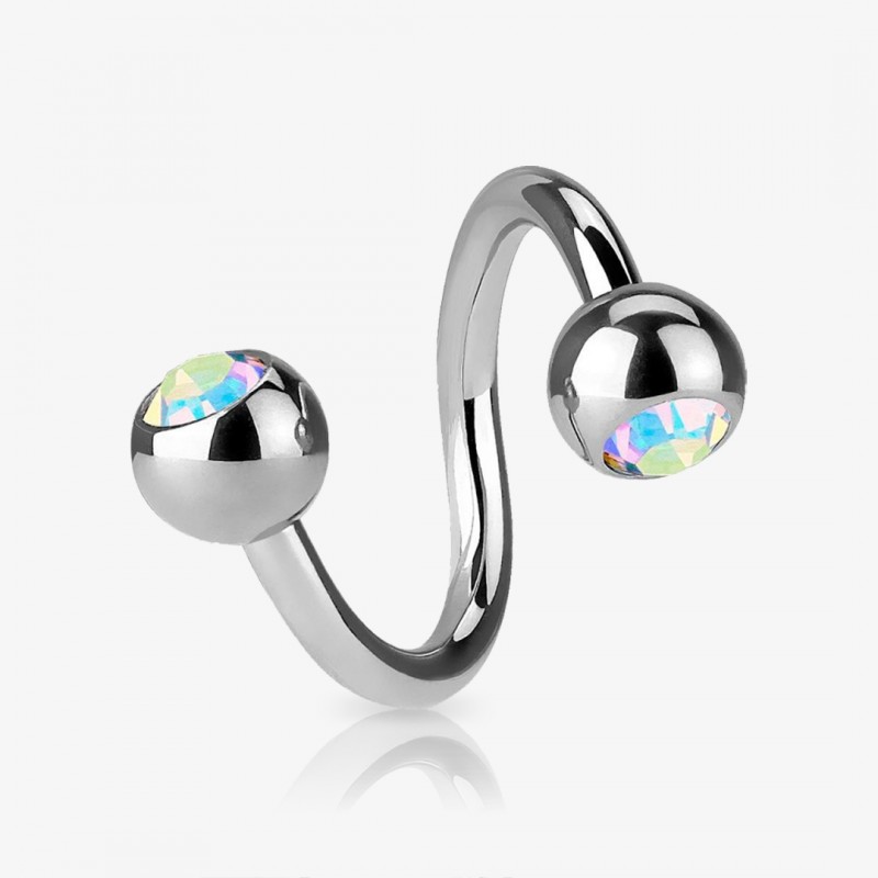 Piercing Espiral Prateado Bolinha Strass - Piercings Espiral / Twister