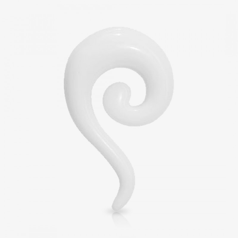 Espiral expansor de acrílico branco translúcido em formato de interrogação