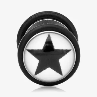 Falso Plug de Aço Cirúrgico - Estrela Preta - Falso Alargador