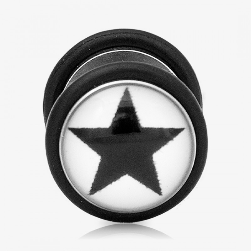 Falso Plug de Aço Cirúrgico - Estrela Preta - Falso Alargador