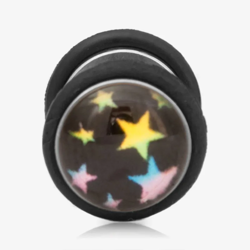 Falso Plug de Aço Cirúrgico - Estrelas Coloridas - Falso Alargador